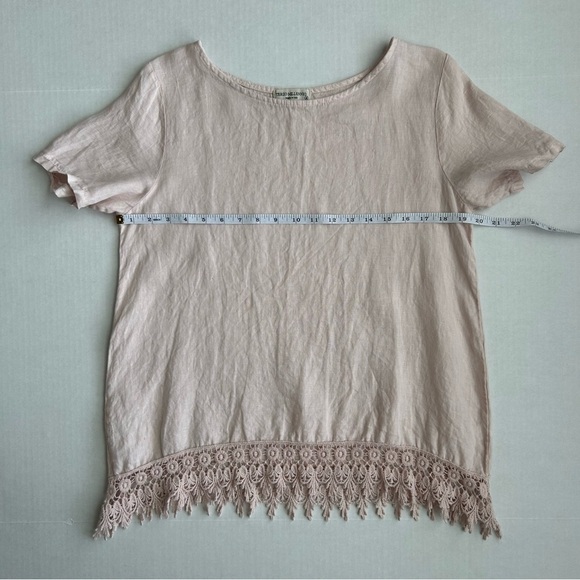 Terzo Millennio Top Women's Pink Short Sleeve Linen Crochet Lace Medium - Picture 6 of 10
